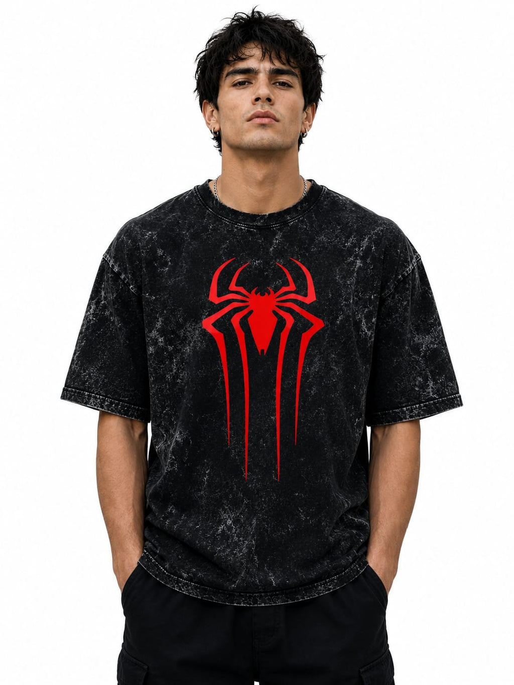 Spider Graphic Acid Washed Oversized T-Shirt