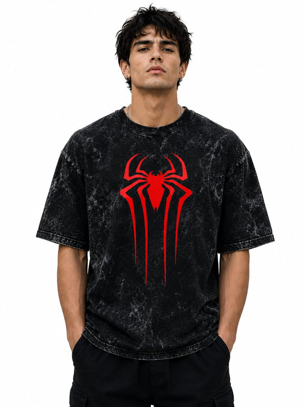 Spider Graphic Acid Washed Oversized T-Shirt